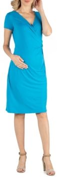 Faux Wrapover Maternity Dress with Cap Sleeves