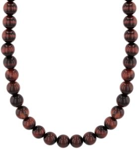 Red Tiger's Eye Bead Necklace in .925 Sterling Silver