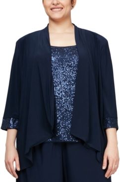 Plus Size Cascade Ruffle Jacket & Sequinned Tank Top Set