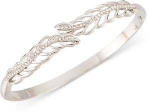 Silver-Tone Pave Leaf Hinge Bracelet, Created for Macy's