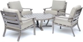 Tara Aluminum Outdoor 5-Pc. Seating Set (48" Round Table & 4 Club Chairs), with Sunbrella Cushions, Created for Macy's