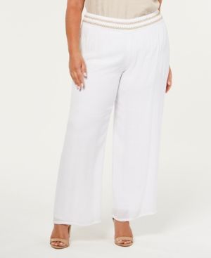 Jm Collection Plus Size Lined Gauze Pull-On Pants, Created for Macy's