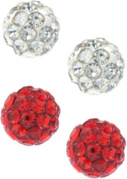 Crystal 4mm 2-Pc Set Pave Stud Earrings in Sterling Silver, Available in Black and White or Red and White