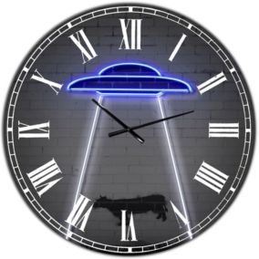 Neon Ufo Abducting Cow Oversized Modern Wall Clock - 23" x 23" x 1"