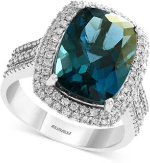 Effy London Blue Topaz (8-1/10 ct. t.w.) & Diamond (1/2 ct. t.w.) Double Halo Statement Ring in 14k White Gold