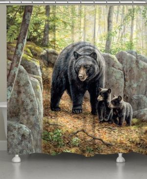 Black Bear with Cubs Shower Curtain Bedding