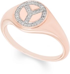 Diamond (1/10 ct. t.w.) Peace Sign Ring in 14k Yellow or Rose Gold