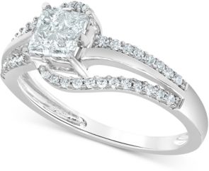 Diamond Princess Swirl Engagement Ring (1/2 ct. t.w.) in 14k White Gold