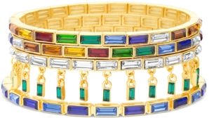 Gold-Tone 4-Pc. Set Multicolor Baguette-Crystal Stretch Bracelets