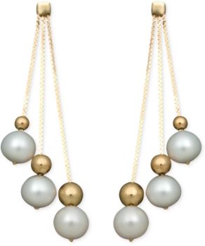 Pearl Earrings, 14k Cultured Freshwater Pearl Triple Bead Drop (6-7mm)