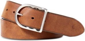 Accessories, Distressed Leather Centerbar Buckle Belt