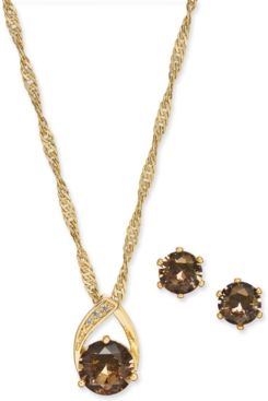 Crystal Pendant Necklace and Earrings Set in Fine Silver Plate or Gold Plate, Created for Macy's