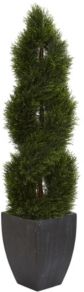 5' Double Pond Cypress Spiral Topiary Artificial Tree in Black Wash Planter Uv Resistant