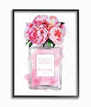 Glam Perfume Bottle V2 Flower Silver Pink Peony Framed Giclee Art, 11" x 14"