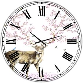 Cherry Blossom Deer Oversized Cottage Wall Clock - 36" x 28" x 1"