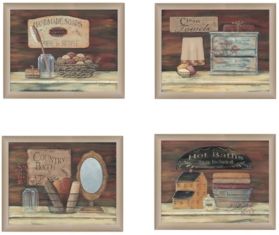 Bathroom Collection I 4-Piece Vignette by Pam Britton, Taupe Frame, 17" x 14"