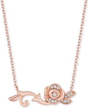 Enchanted Disney Diamond Rose Belle 18" Pendant Necklace (1/10 ct. t.w.) in 14k Rose Gold