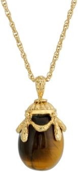 2028 14K Gold Plated Semi Precious Tigers Eye Egg Pendant Necklace