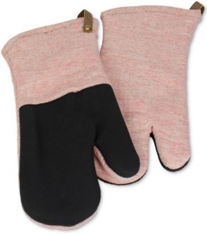Space Dyed Linen-Look Oven Mitts with Leather Straps, Set of 2