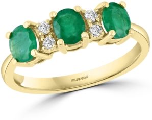 Effy Emerald (1 ct. t.w.) & Diamond (1/10 ct. t.w.) Three Stone Ring in 14k Gold