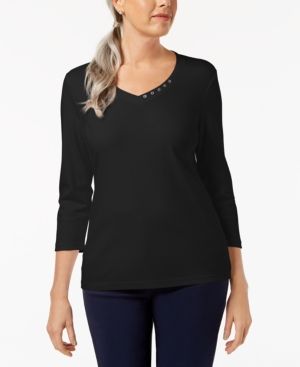 Cotton Embellished V-Neck Top, Created for Macy's