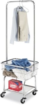 Commercial Rolling Laundry Butler with Wire Storage Rack