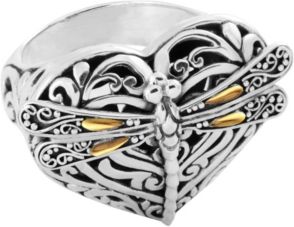 Sweet Dragonfly Love Potion Sterling Silver Ring Embellished by 18K Gold Accents on 4 Strips of Dragonfly's Wings
