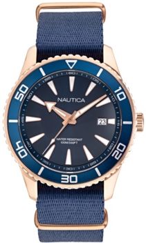 Pacific Beach Navy, Rose Gold Fabric Strap Watch 44mm