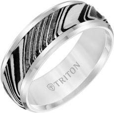 8MM White Tungsten Carbide Ring with Damascus Steel