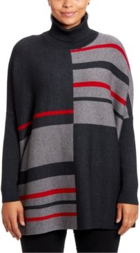 Colorblocked Turtleneck Poncho