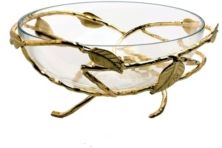 Hammered Glasses Salad Bowl with Gold-Tone Brass Leaf Decoration