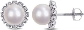Akoya Cultured Pearl (8-8.5mm) and Diamond (3/8 ct. t.w.) Flower Stud Earrings in 14k White Gold