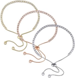 3-Pc. Set White Topaz Bolo Bracelet Set (11-1/3 ct. t.w.) in 18k Tricolor Gold-Plated Sterling Silver