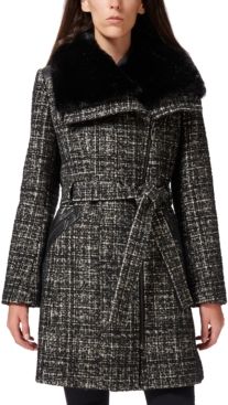 Asymmetrical Faux-Fur-Collar Coat, Created for Macy's