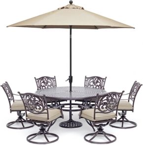 Chateau Outdoor Aluminum 7-Pc. Set (60" Round Dining Table & 6 Swivel Rockers) with Sunbrella Cushions, Created for Macy's