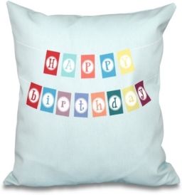 Happy Birthday 16 Inch Aqua Decorative Birthday Word Print Throw Pillow