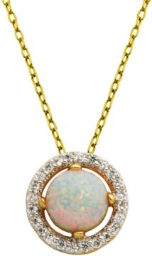 Lab Created Opal (6 mm) and Cubic Zirconia Pendant in 18k Yellow Gold Over Sterling Silver