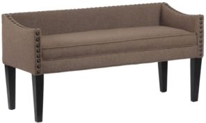 Whitney Long Upholstered Bench with Arms and Nailhead Trim