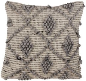 Wool Blend Throw Pillow with Knotted Diamond Design, 18" x 18"