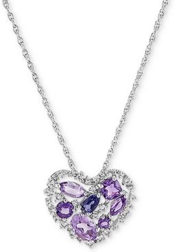 Amethyst (1-1/5 ct. t.w.) & Iolite (1/5 ct. t.w.) Open Heart 18" Pendant Necklace in Sterling Silver