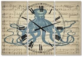 Octopus Music Score Ii Large Nautical & Coastal 3 Panels Wall Clock - 23" x 23" x 1"