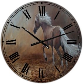 Running Brown Horse Large Cottage Wall Clock - 36" x 28" x 1"