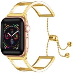 and Women's Apple Gold-Tone Alice Stainless Steel, Leather Replacement Band 44mm