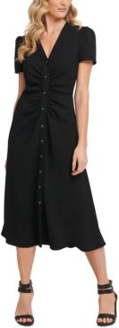 Ruched Button-Through Midi Dress