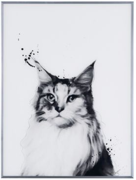 Siberian Cat Pet Paintings on Reverse Printed Glass Encased with a Gunmetal Anodized Frame, 24" x 18" x 1"