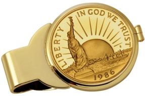 Gold-Layered Statue of Liberty Commemorative Half Dollar Coin Money Clip