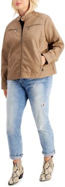 Juniors' Trendy Plus Size Faux-Leather Jacket