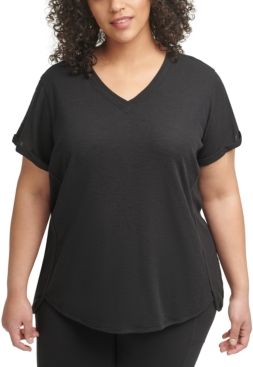 Performance Plus Size Solid Rolled-Cuff Top