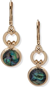 Gold-Tone Circle & Stone Double Drop Earrings