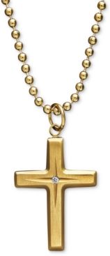 Yellow Ion Plated Stainless Steel Necklace, Diamond Accent Cross Pendant